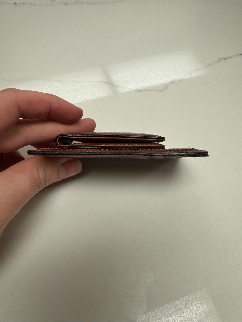 Bosca Cognac Leather Money Clip & Card Sleeve